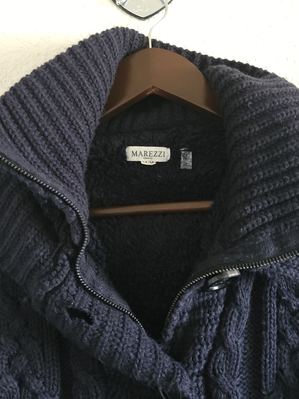 Navy Cable Knit Button-Up Sweater - Picture 4 of 9